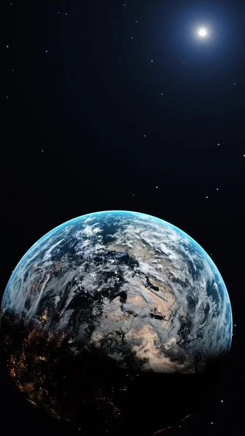 Planet earth seen rotation with moon and stars glitter from space. 库存影片 344091408