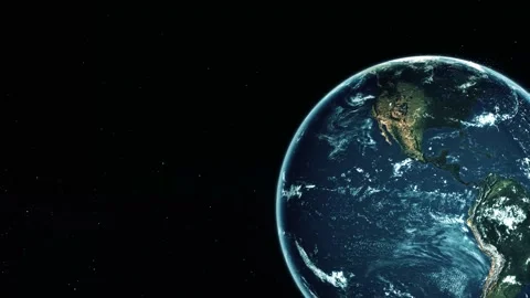 Planet earth seen from space against a dark starry background, with ocean a.. Vidéo 337080246