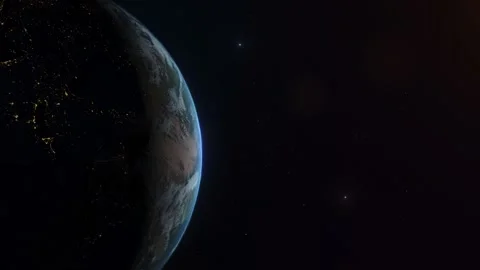 Planet Earth seen from space with night side city lights. 3D animation Stock Footage 142318004