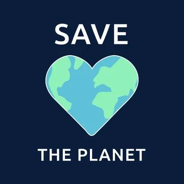 Planet Earth in the shape of a heart in outer space. Text Save the Planet. .. Stock Illustration