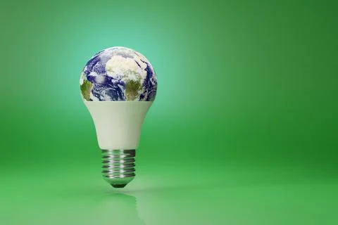Planet earth shaped like an electric LED bulb with copy space. 3d illustratio Stock Illustration