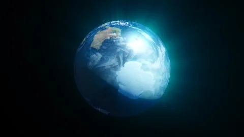 Planet earth with shine effect on black background Illustrazione stock