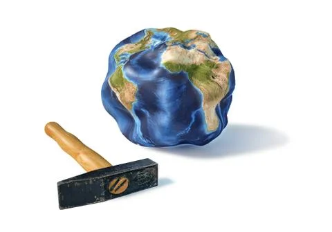 Planet earth smashed by a hammer. Stock Illustration