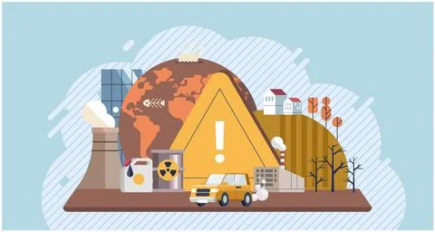 Planet Earth in smoke, plastic, garbage. Toxic air pollution. Greenhouse effect Stock Illustration