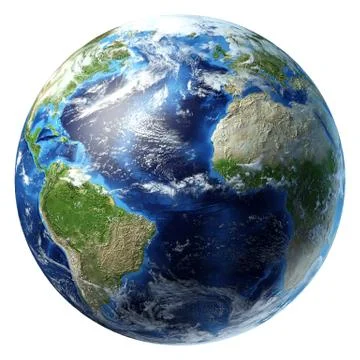 Planet earth with some clouds. atlantic ocean view. Stock Illustration