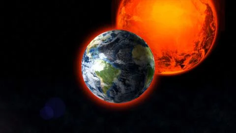 Planet Earth in space against the backdrop of the bright Sun. Stock Illustration