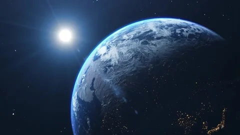 Planet Earth in Space Close Up Sun Rising | Earth Surface from Space Stock Footage 314123433