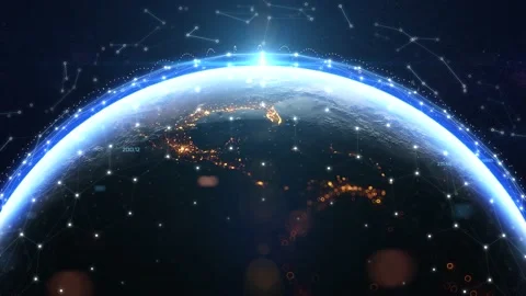 Planet Earth from space. Communication network. Internet connection by starlink Stock Footage 143541468