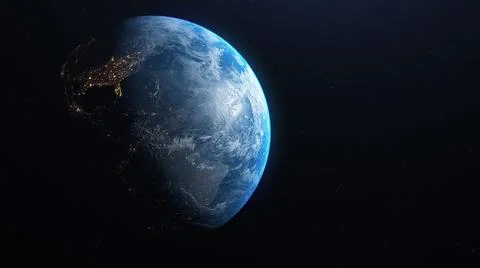 Planet earth in space with dark background. Sunlight illuminating the earth. Stock Illustration