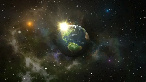 Planet earth in space flying through star field Vidéo 88142302