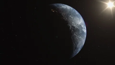 Planet Earth Space Global View and Sun in the Background Stock Footage 111997009