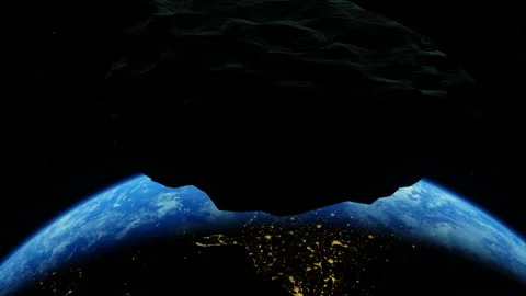 Planet Earth from the space at night and asteroid Video stock 169761780