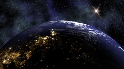 The planet earth in space as night falls over asia and europe and city light Stock Footage 246172730