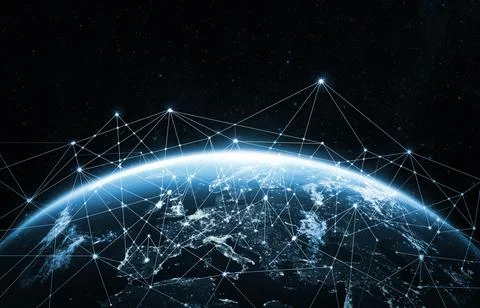 Planet earth from the space at night. Global network concept Stock Illustration