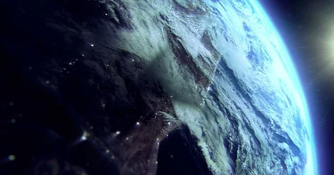 Planet earth from the space at night with sun near Stock Footage 71611170