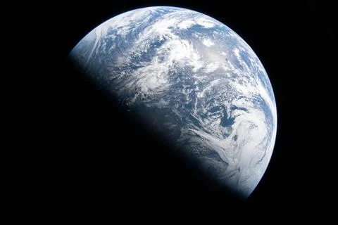 Planet Earth from space showing clouds and ocean curvature in deep orbit. イラスト素材