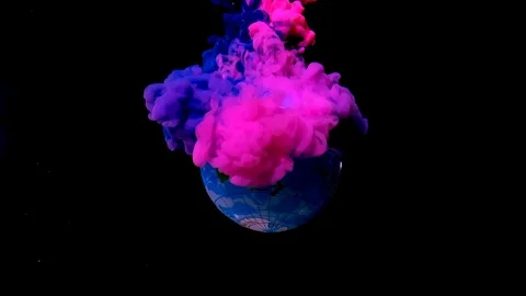 Planet earth from space is spinning around its axis. Blue and pink ink Stock-Footage 123335442