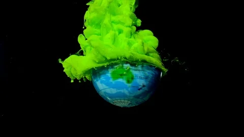 Planet earth from space is spinning around its axis. Green watercolor ink Stock-Footage 123335447