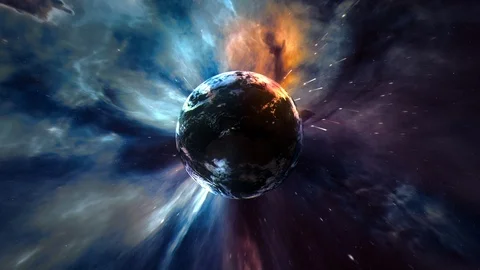 Planet Earth Spinning in to Galaxy 库存影片 108284076