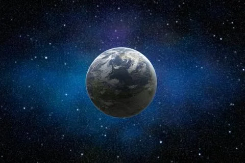 Planet Earth in starry and dusty space illuminated by sun Stock Illustration