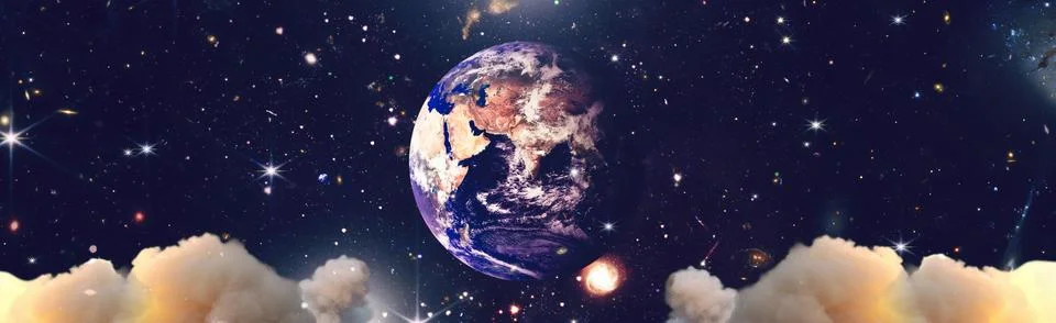 Planet Earth in the Starry Sky. Elements of this image furnished by NASA Stock Photos
