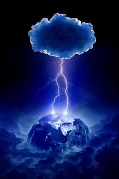 Planet earth struck by lightning Stock Illustration