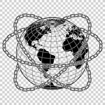 Planet earth surrounded by chains Stock Illustration