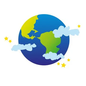 Planet earth surrounded by clouds and stars Stock Illustration