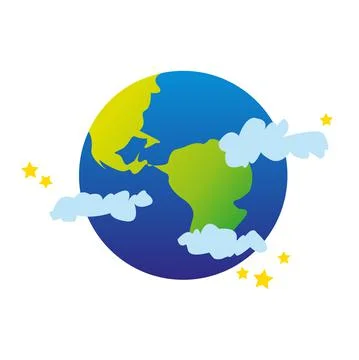 Planet earth surrounded by clouds and stars Stock Illustration
