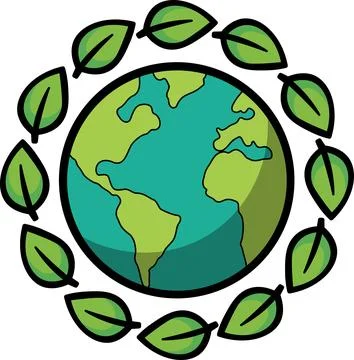 Planet Earth surrounded by green leaf circular frame Stock Illustration
