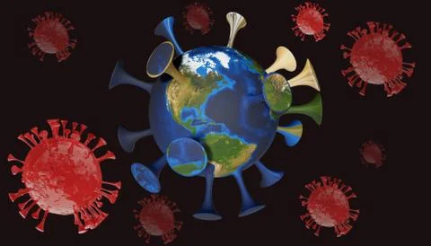 The planet earth transform to virus on isolated black background with clippin Stock Illustration