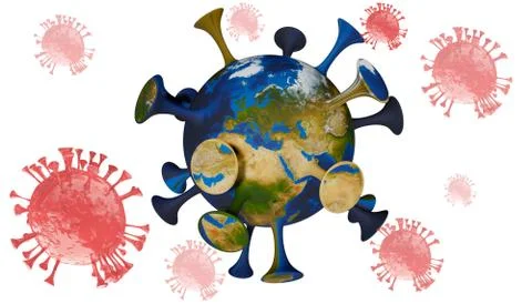 The planet earth transform to virus on isolated black background with clippin Stock Illustration