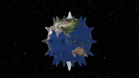 The planet earth transforms to the virus and turns around in the blue galaxy Stock Footage 132428650