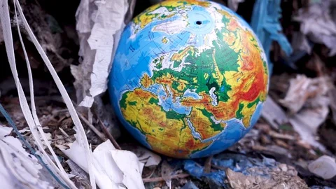Planet earth in the trash. Everywhere one plastic. Ecology. Stock Footage 122713469