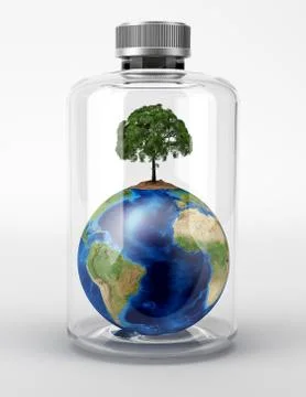 Planet earth with a tree on top, inside a glass bottle. Stock Illustration