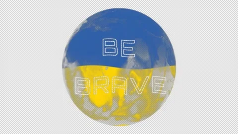 Planet Earth in Ukrainian Flag Loop Rotation on Alpha Channel with Text Be Brave Stock Footage 208887872