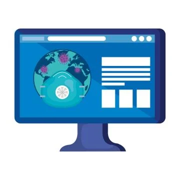 Planet earth using face mask of covid19 in desktop Stockillustratie