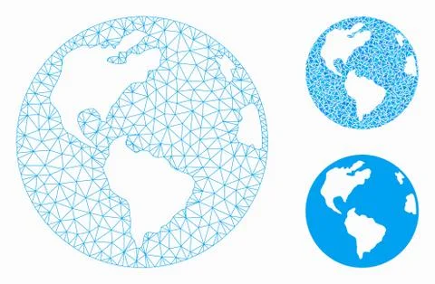 Planet Earth Vector Mesh 2D Model and Triangle Mosaic Icon Stock Illustration