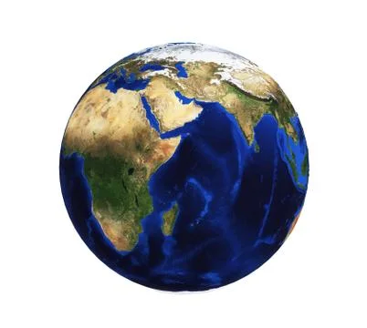 Planet earth on a white background without clouds with relief 3D rendering Illustrazione stock