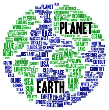 Planet earth word cloud shape Illustrazione stock