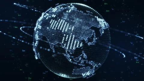 Planet earth world map rotating motion graphic, future technology business .. Stock Footage 234643533