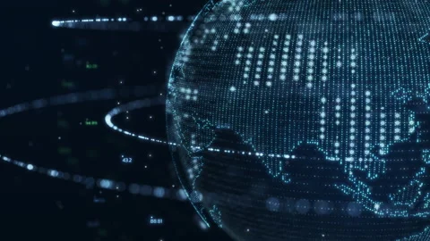Planet earth world map rotating motion graphic, future technology business .. Stock Footage 234643660