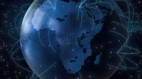 Planet earth world map rotating motion graphic, future technology business .. Illustrazione stock