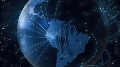 Planet earth world map rotating motion graphic, future technology business .. Stock Illustration