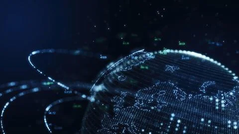 Planet earth world map rotating motion graphic, future technology business .. Foto stock
