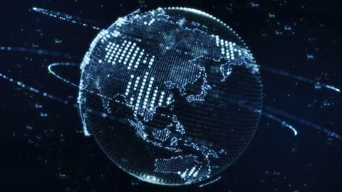 Planet earth world map rotating motion graphic, future technology business .. Stock Photos
