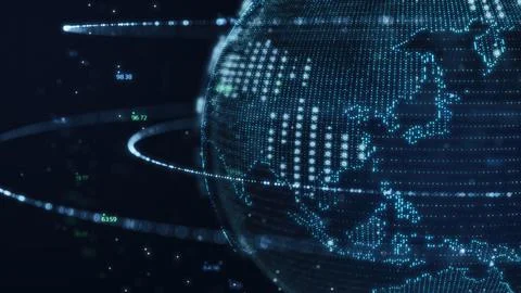 Planet earth world map rotating motion graphic, future technology business .. Stock Photos