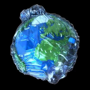 Planet Earth is wrapped in plastic wrap, along with plastic bottles. Stock Illustration