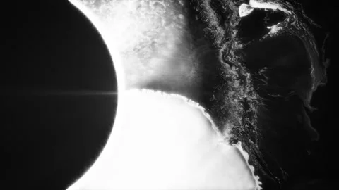 Planet Eclipse  - Black And White Cosmic Nebula In Space. - closeup Stock Footage 249715305