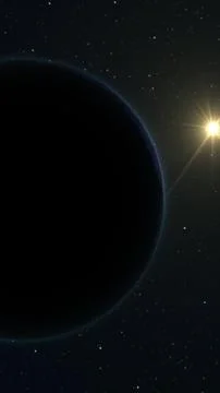 Planet eclipse with sunrise rays over a starfield in deep space, cinematic .. Stock Illustration